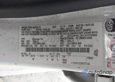 2012 Ford Fiesta Sel z USA, uszkodzony, nr VIN 3FADP4CJ6CM176986